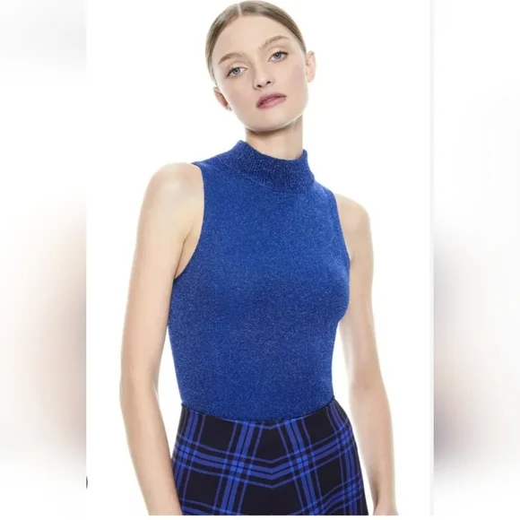 Alice + olivia Rosalina Metallic Turtleneck Tank Top SIZE SMALL - Picture 6 of 10